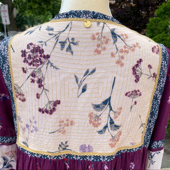 ANTIK BATIK Paris Anthropologie Floral Peasant Blouse Patchwork BOHO Purple Top - Picture 5 of 7